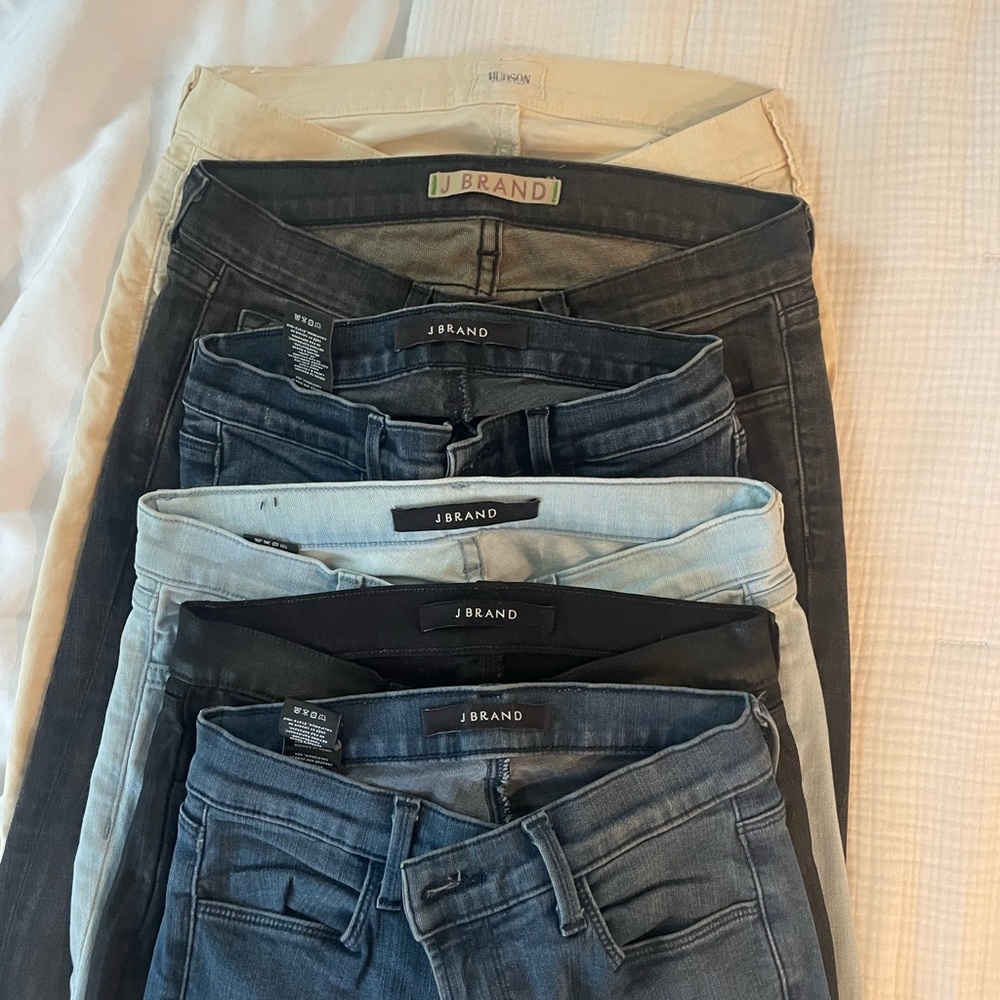 Bundle six pair skinny jeans, 1 Hudson, 5 Jbrand. Size 25-26